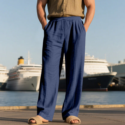 Men's Casual Solid Color Full Length Linen Casual Pants For Everyday Wear