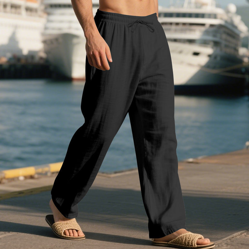Men's Casual Solid Color Full Length Linen Casual Pants For Everyday Wear