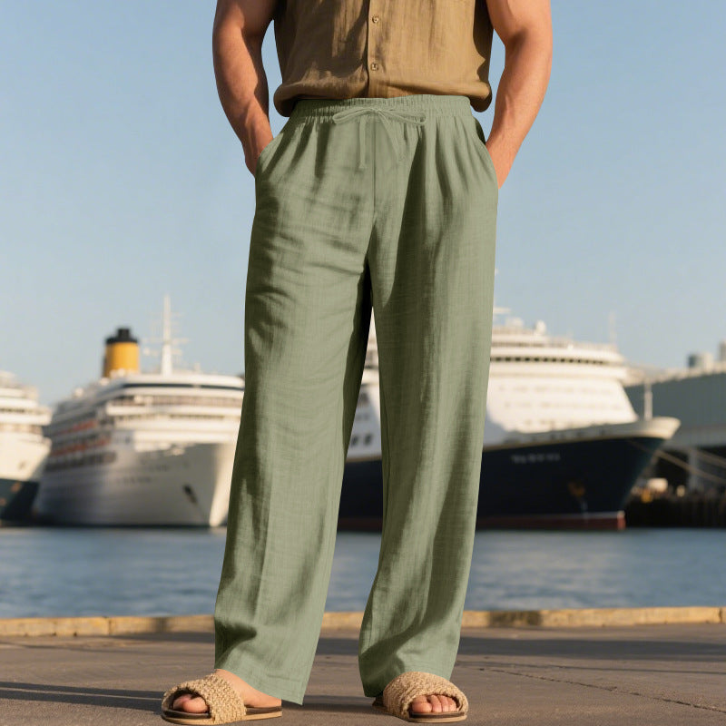 Men's Casual Solid Color Full Length Linen Casual Pants For Everyday Wear