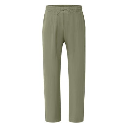 Men's Casual Solid Color Full Length Linen Casual Pants For Everyday Wear