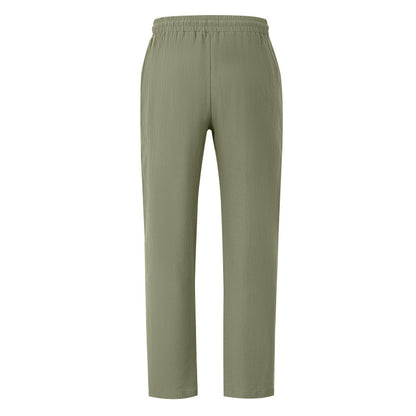 Men's Casual Solid Color Full Length Linen Casual Pants For Everyday Wear