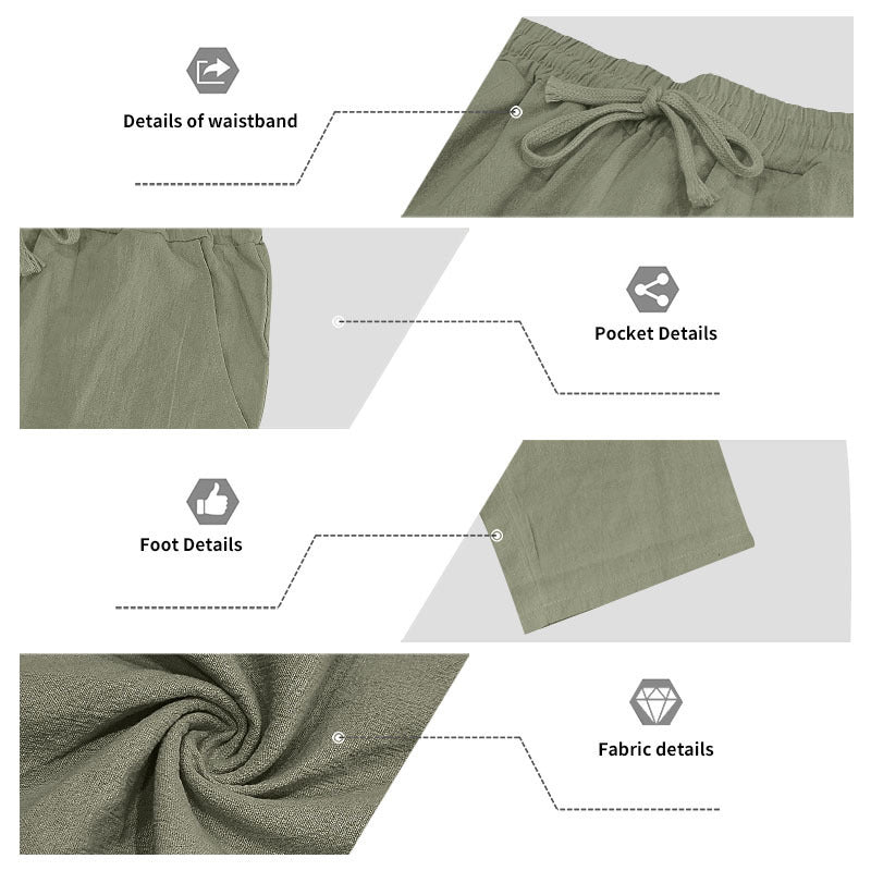 Men's Casual Solid Color Full Length Linen Casual Pants For Everyday Wear
