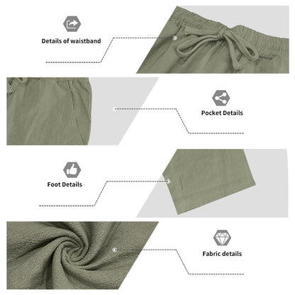 Men's Casual Solid Color Full Length Linen Casual Pants For Everyday Wear