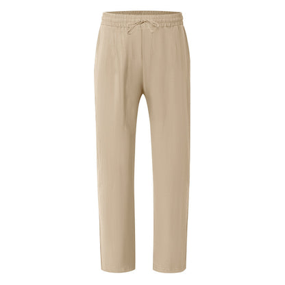 Men's Casual Solid Color Full Length Linen Casual Pants For Everyday Wear