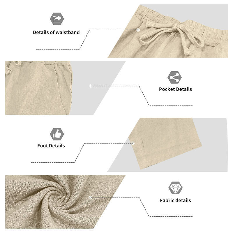 Men's Casual Solid Color Full Length Linen Casual Pants For Everyday Wear