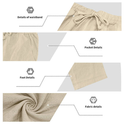 Men's Casual Solid Color Full Length Linen Casual Pants For Everyday Wear