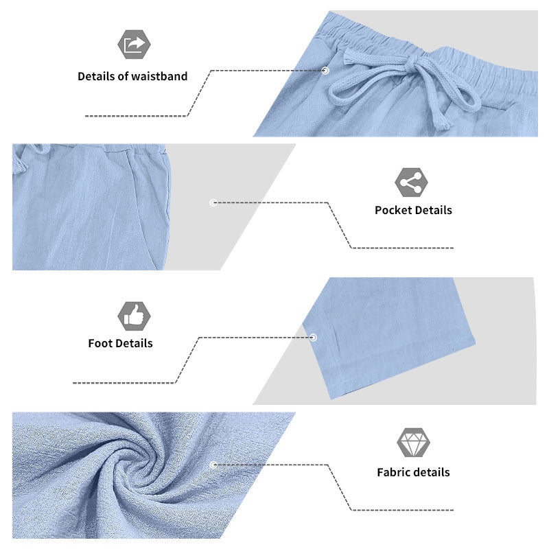 Men's Casual Solid Color Full Length Linen Casual Pants For Everyday Wear
