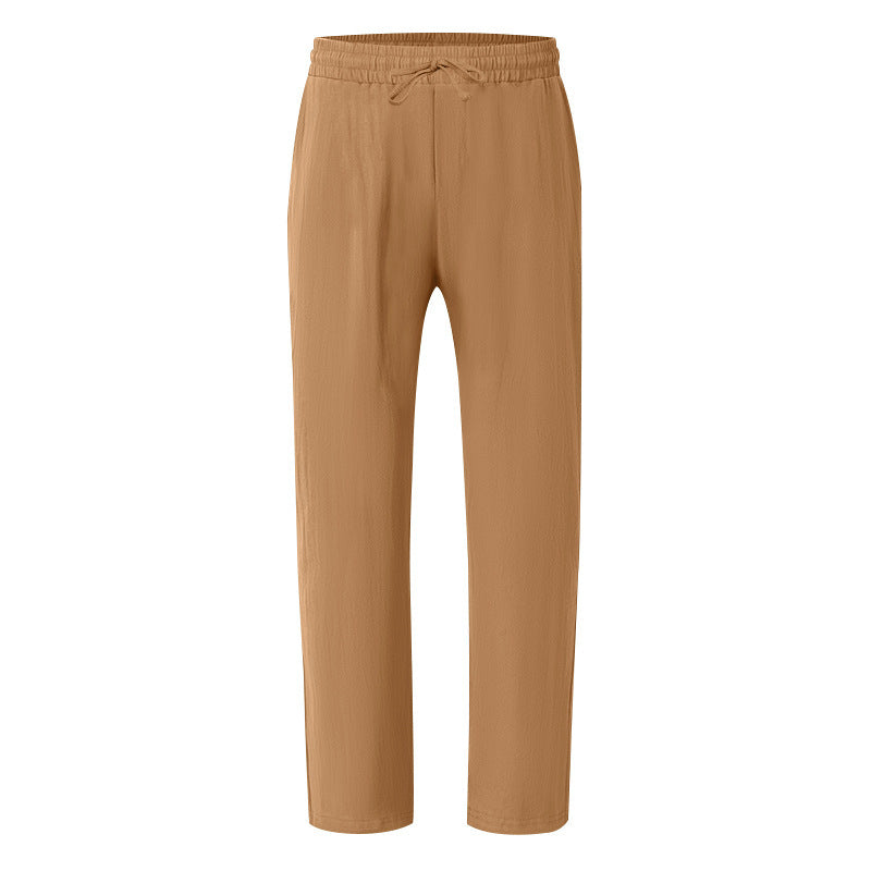Men's Casual Solid Color Full Length Linen Casual Pants For Everyday Wear
