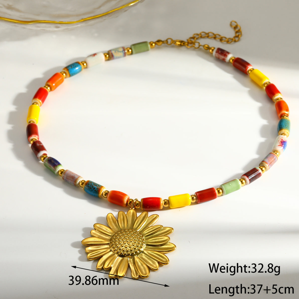 Sweet Flowers Pendant Necklace For Women In 304 Stainless Steel With 18K Real Gold Plated Finish And Beaded Chain