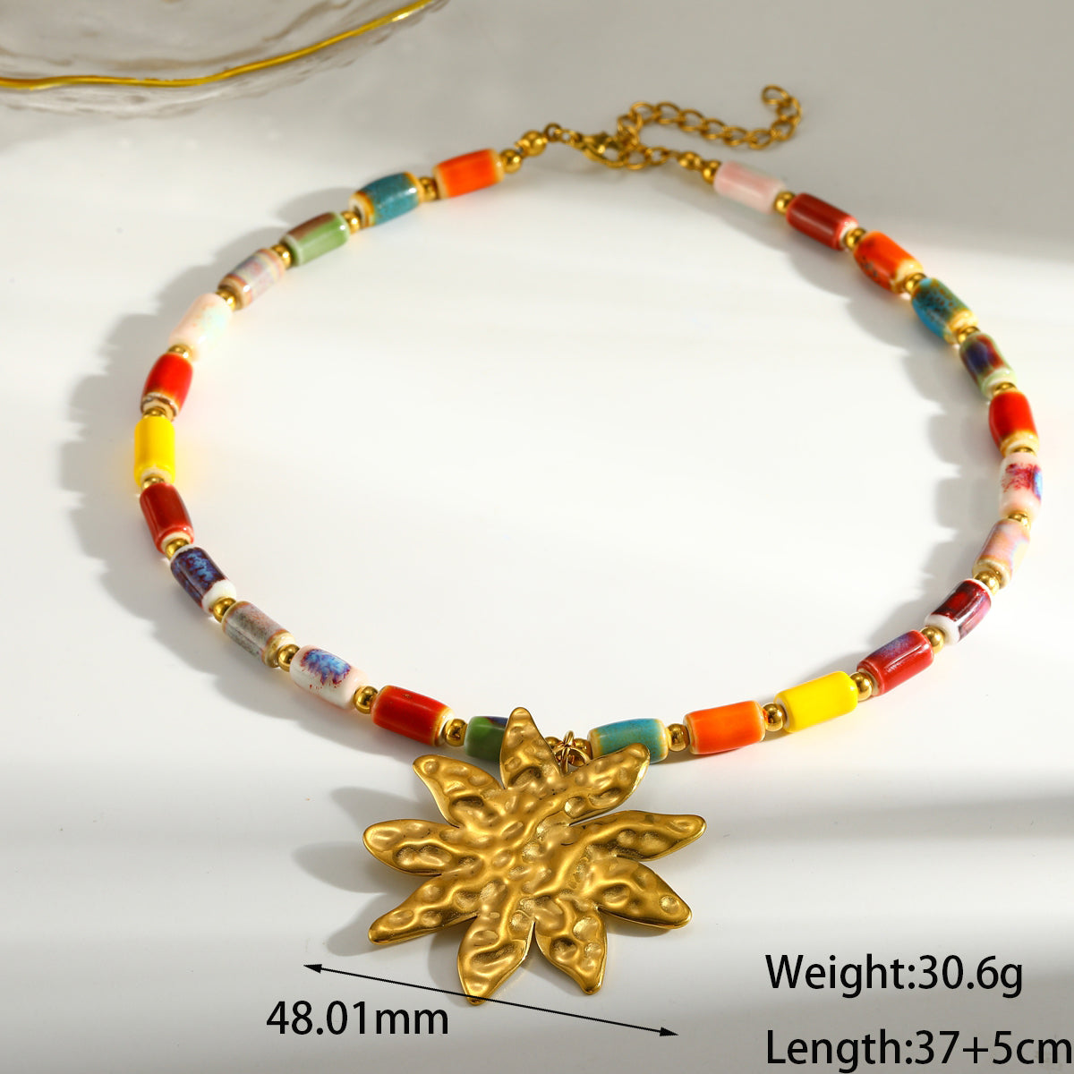 Sweet Flowers Pendant Necklace For Women In 304 Stainless Steel With 18K Real Gold Plated Finish And Beaded Chain