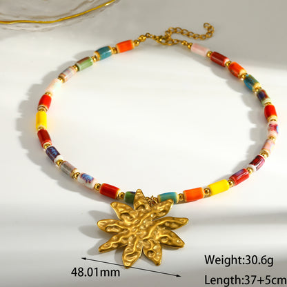Sweet Flowers Pendant Necklace For Women In 304 Stainless Steel With 18K Real Gold Plated Finish And Beaded Chain