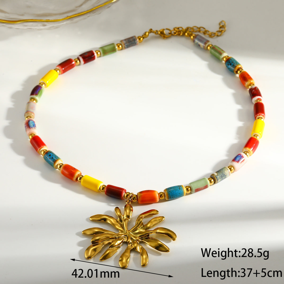 Sweet Flowers Pendant Necklace For Women In 304 Stainless Steel With 18K Real Gold Plated Finish And Beaded Chain