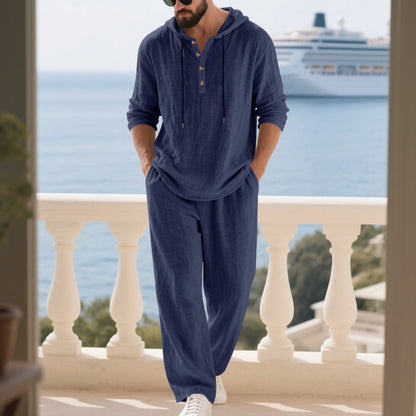 Men's Casual Linen Pants Co-ord Set In Army Green, Perfect For Everyday Casual Wear