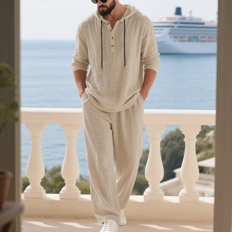Men's Casual Linen Pants Co-ord Set In Army Green, Perfect For Everyday Casual Wear