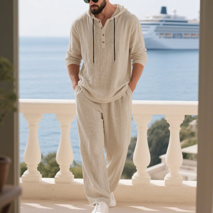 Men's Casual Linen Pants Co-ord Set In Army Green, Perfect For Everyday Casual Wear