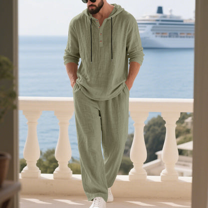 Men's Casual Linen Pants Co-ord Set In Army Green, Perfect For Everyday Casual Wear