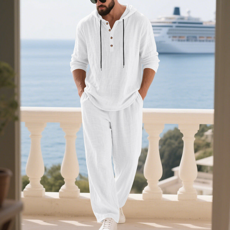 Men's Casual Linen Pants Co-ord Set In Army Green, Perfect For Everyday Casual Wear