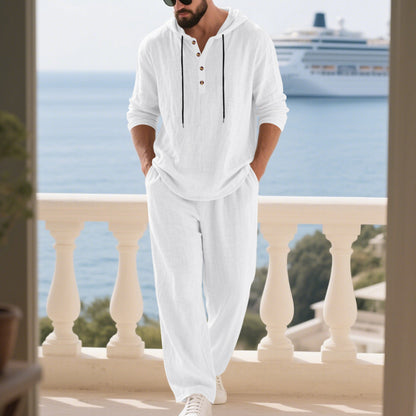Men's Casual Linen Pants Co-ord Set In Army Green, Perfect For Everyday Casual Wear