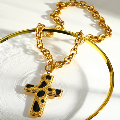 Cross Pendant Necklace For Women In 304 Stainless Steel With Electroplated 18K Real Gold Plated Finish And Cable Chain