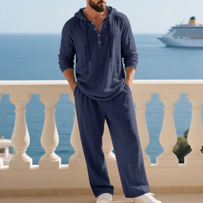 Men's Casual Linen Pants Co-ord Set In Army Green, Perfect For Everyday Casual Wear