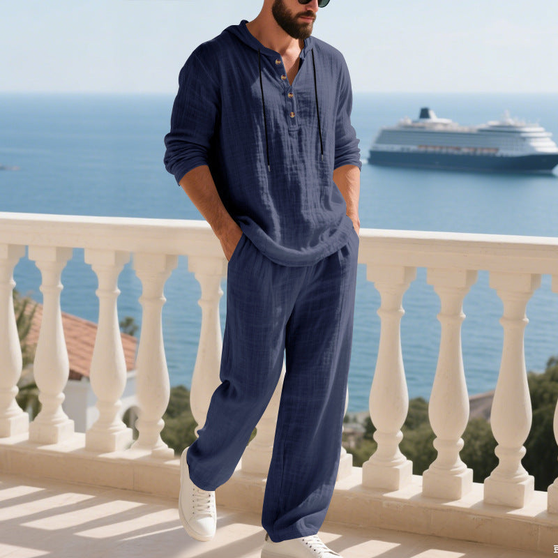 Men's Casual Linen Pants Co-ord Set In Army Green, Perfect For Everyday Casual Wear