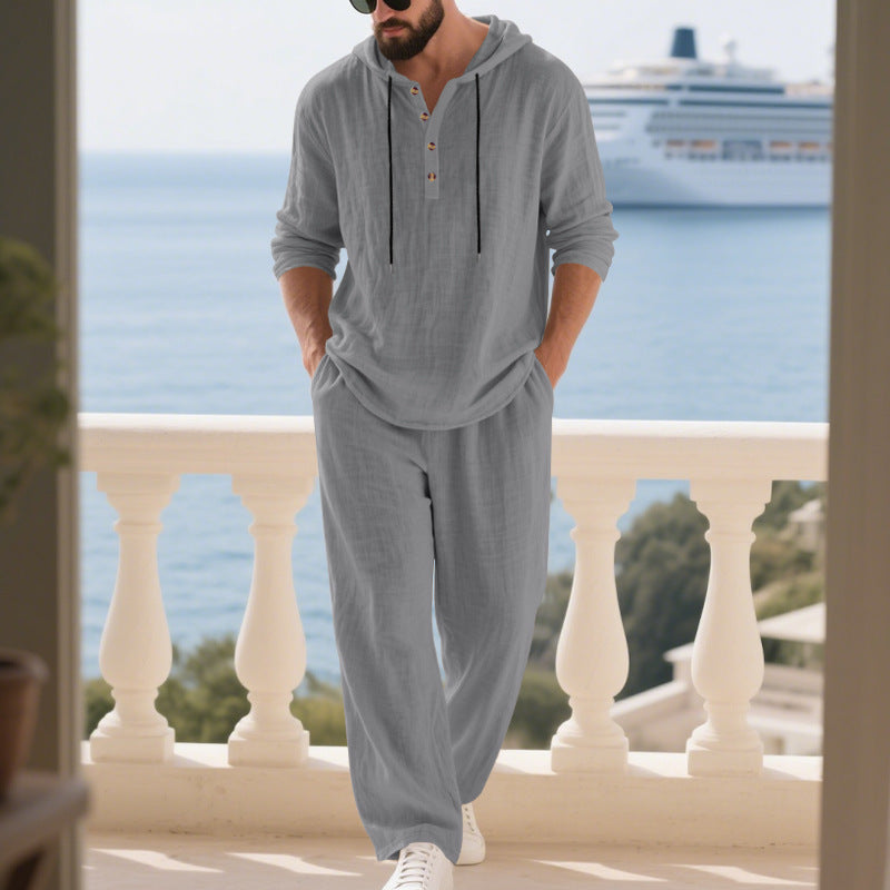 Men's Casual Linen Pants Co-ord Set In Army Green, Perfect For Everyday Casual Wear