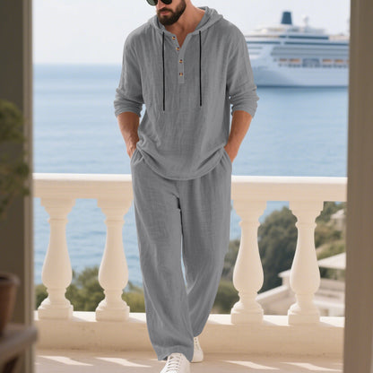Men's Casual Linen Pants Co-ord Set In Army Green, Perfect For Everyday Casual Wear