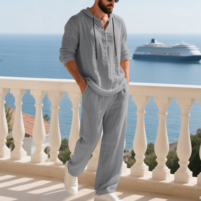 Men's Casual Linen Pants Co-ord Set In Army Green, Perfect For Everyday Casual Wear
