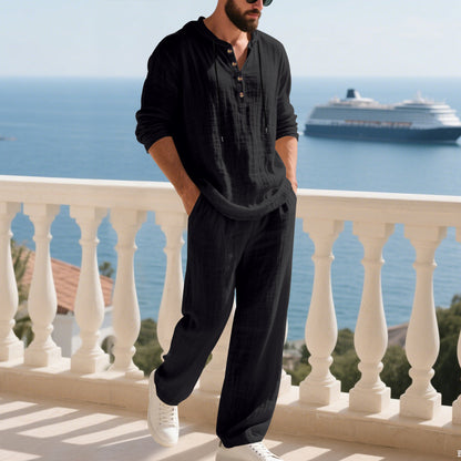 Men's Casual Linen Pants Co-ord Set In Army Green, Perfect For Everyday Casual Wear