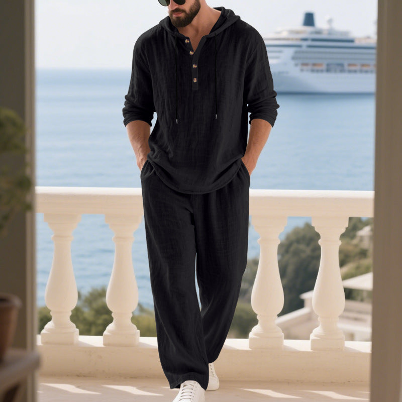 Men's Casual Linen Pants Co-ord Set In Army Green, Perfect For Everyday Casual Wear