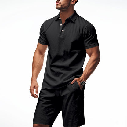 Men's Casual Beach Shorts Co-ord Set In Army Green Linen With Shirt Collar For Comfortable Summer Wear