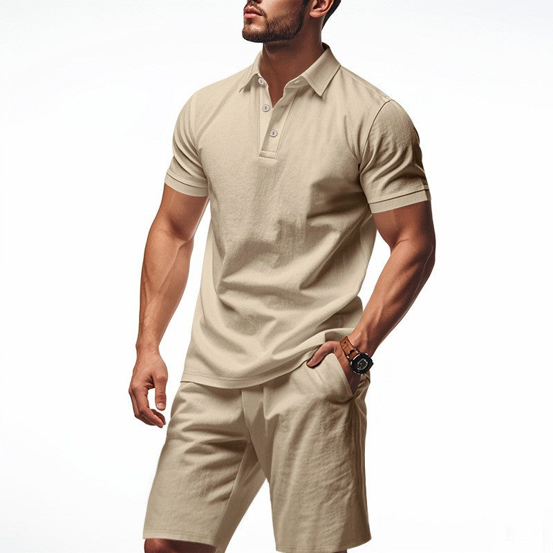 Men's Casual Beach Shorts Co-ord Set In Army Green Linen With Shirt Collar For Comfortable Summer Wear