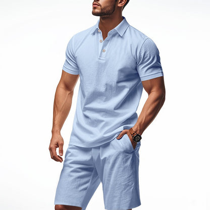 Men's Casual Beach Shorts Co-ord Set In Army Green Linen With Shirt Collar For Comfortable Summer Wear
