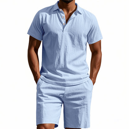 Men's Casual Beach Shorts Co-ord Set In Army Green Linen With Shirt Collar For Comfortable Summer Wear