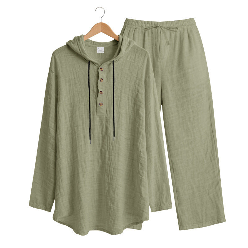Men's Casual Linen Pants Co-ord Set In Army Green, Perfect For Everyday Casual Wear
