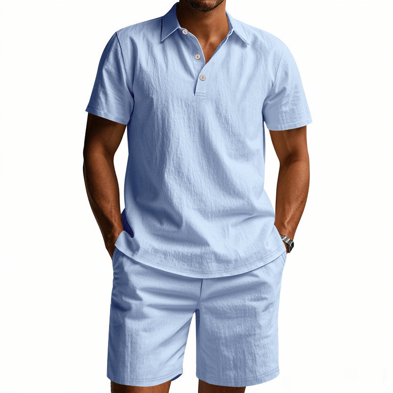 Men's Casual Beach Shorts Co-ord Set In Army Green Linen With Shirt Collar For Comfortable Summer Wear