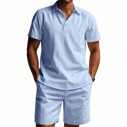 Men's Casual Beach Shorts Co-ord Set In Army Green Linen With Shirt Collar For Comfortable Summer Wear