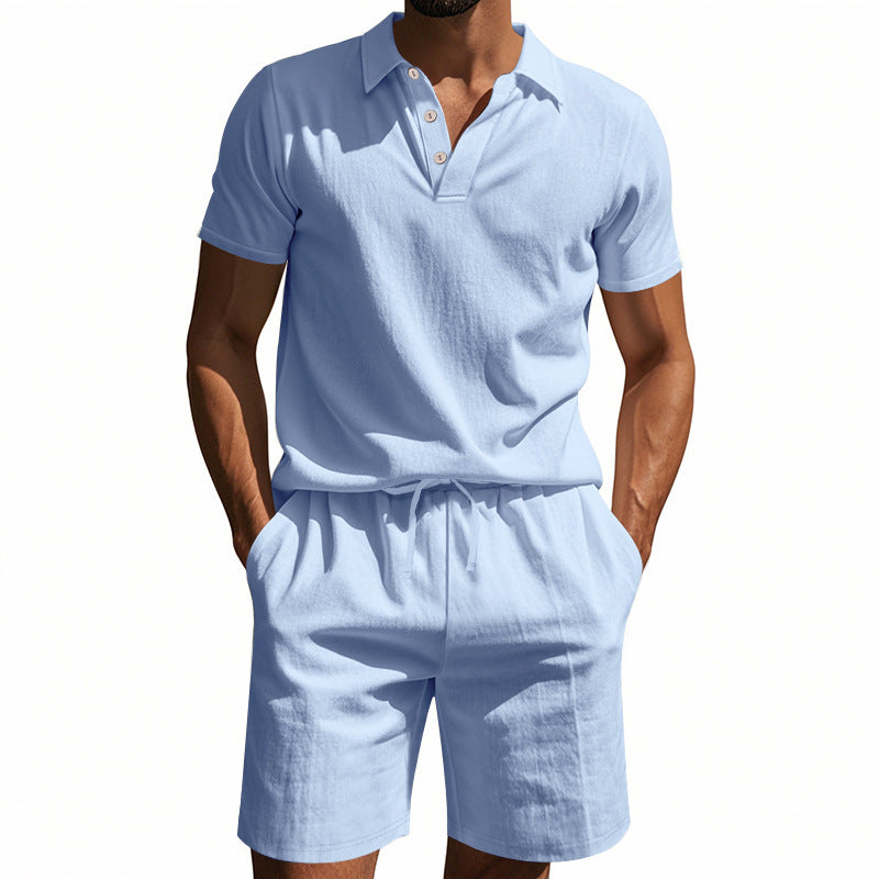 Men's Casual Beach Shorts Co-ord Set In Army Green Linen With Shirt Collar For Comfortable Summer Wear