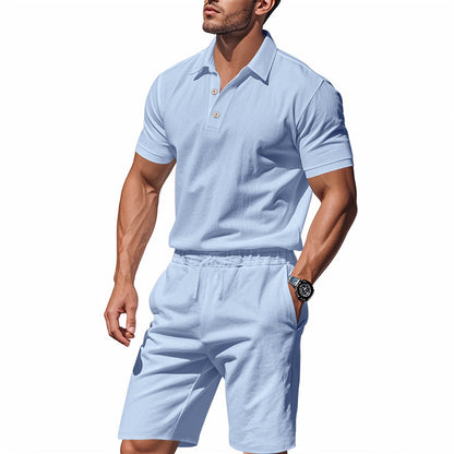 Men's Casual Beach Shorts Co-ord Set In Army Green Linen With Shirt Collar For Comfortable Summer Wear