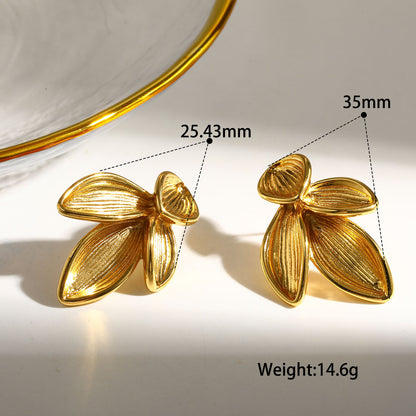 Casual Flowers Stud Earrings For Women In 304 Stainless Steel With Electroplated 18K Real Gold Plated Finish