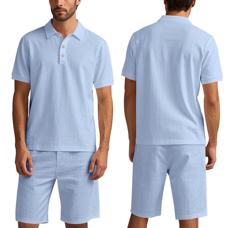 Men's Casual Beach Shorts Co-ord Set In Army Green Linen With Shirt Collar For Comfortable Summer Wear