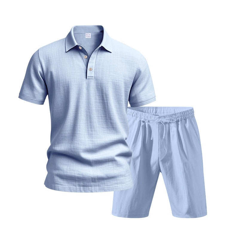 Men's Casual Beach Shorts Co-ord Set In Army Green Linen With Shirt Collar For Comfortable Summer Wear