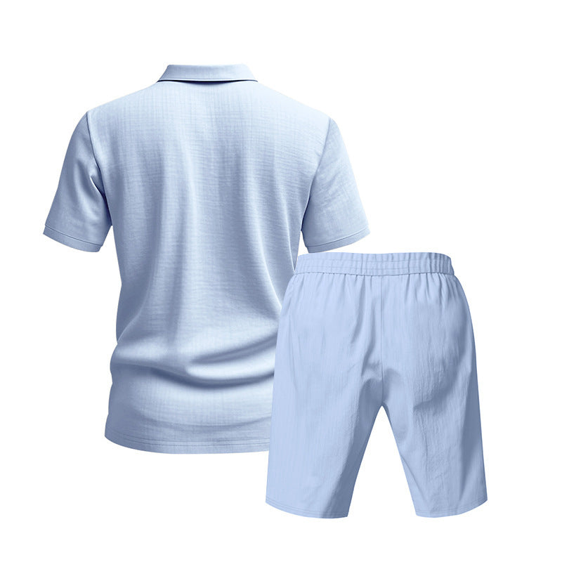 Men's Casual Beach Shorts Co-ord Set In Army Green Linen With Shirt Collar For Comfortable Summer Wear
