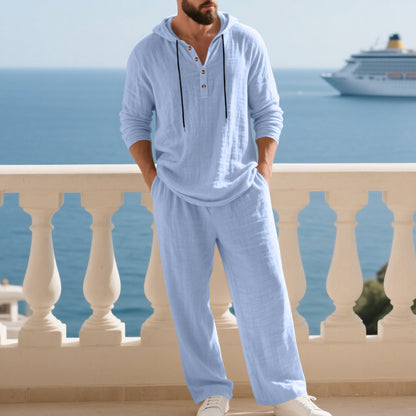 Men's Casual Linen Pants Co-ord Set In Army Green, Perfect For Everyday Casual Wear