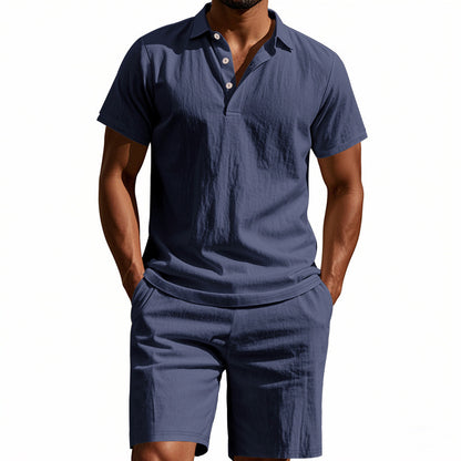 Men's Casual Beach Shorts Co-ord Set In Army Green Linen With Shirt Collar For Comfortable Summer Wear
