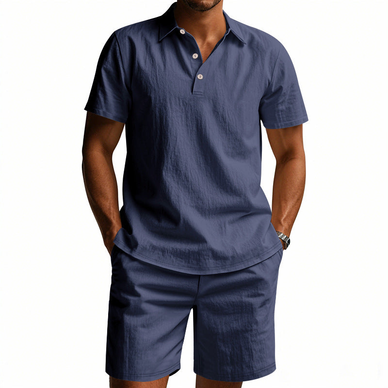 Men's Casual Beach Shorts Co-ord Set In Army Green Linen With Shirt Collar For Comfortable Summer Wear