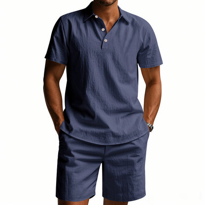 Men's Casual Beach Shorts Co-ord Set In Army Green Linen With Shirt Collar For Comfortable Summer Wear
