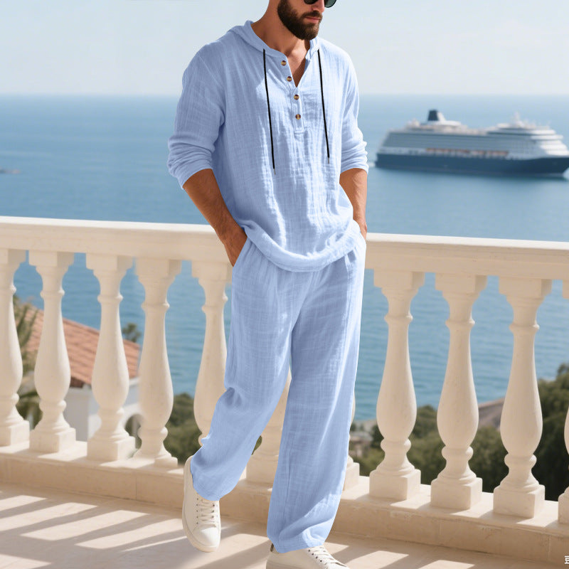 Men's Casual Linen Pants Co-ord Set In Army Green, Perfect For Everyday Casual Wear