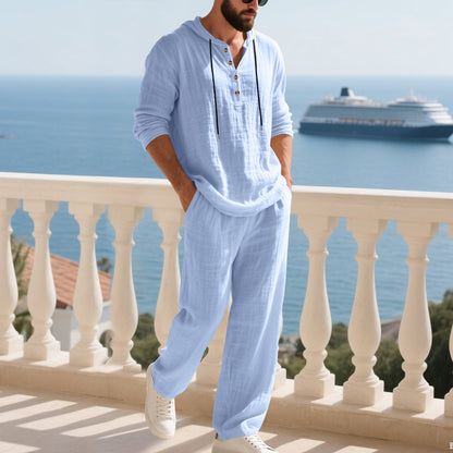 Men's Casual Linen Pants Co-ord Set In Army Green, Perfect For Everyday Casual Wear