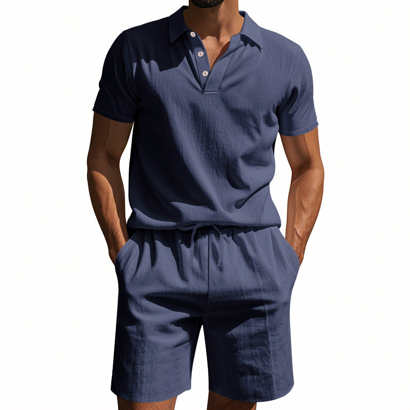 Men's Casual Beach Shorts Co-ord Set In Army Green Linen With Shirt Collar For Comfortable Summer Wear